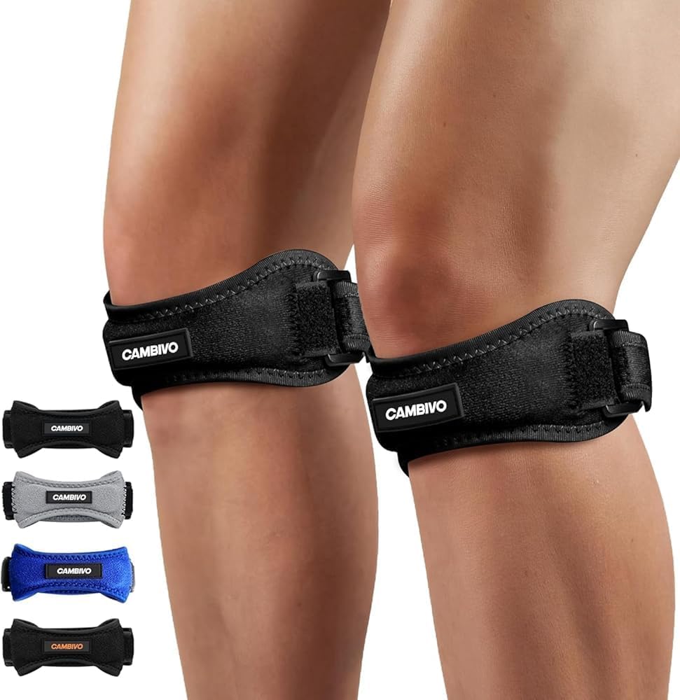 CAMBIVO 2 Pack Patella Tendon Knee Strap, Knee Support Brace for Women Men, Adjustable Band for Hiking