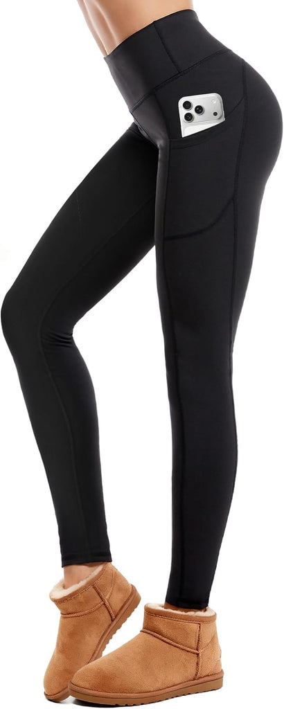 CAMBIVO Women's Thermal Fleece Lined Leggings, High Waisted Warm Winter Yoga Pants for Running, Hiking