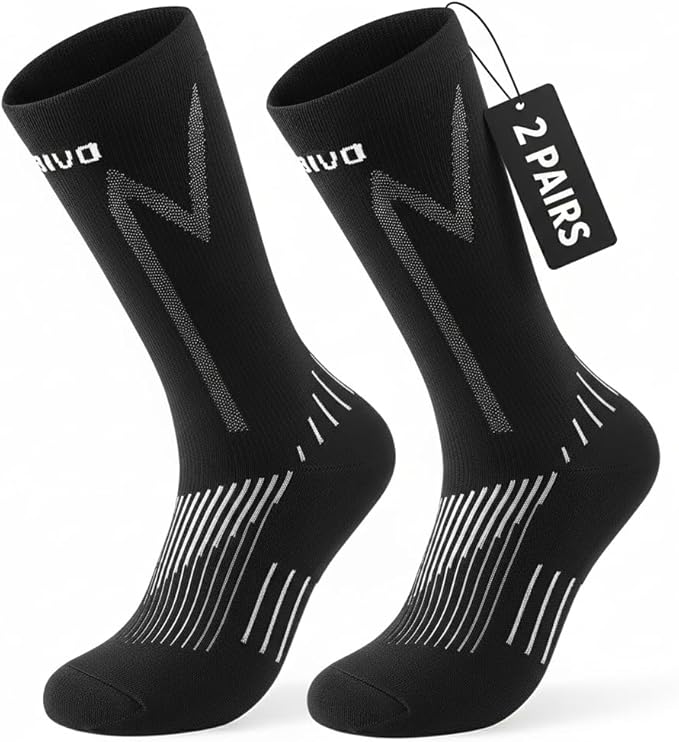CAMBIVO 2 Pairs Compression Crew Running Socks for Men and Women, Breathable Hiking Basketball Sport Socks with Cushion Arch Support