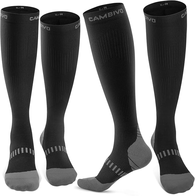 CAMBIVO Compression Socks for Men and Women 2 Pairs, 20-30 mmHg Graduated Flight Socks, Breathable and Anti-slip Design