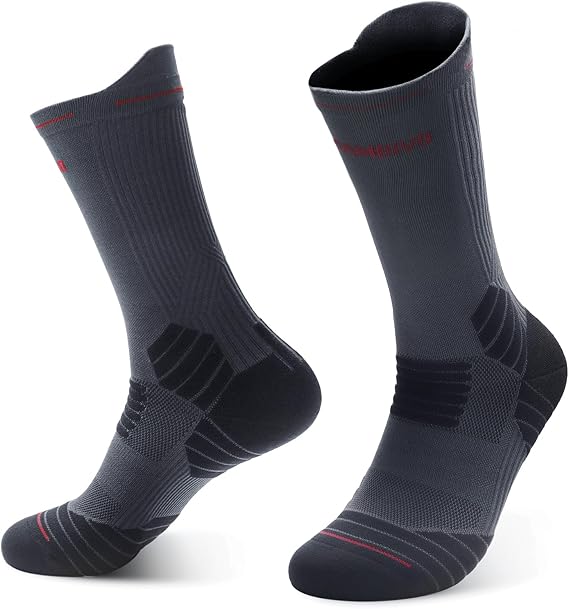 CAMBIVO 2 Pairs Compression Crew Running Socks for Men and Women, Breathable Hiking Basketball Sport Socks with Cushion Arch Support