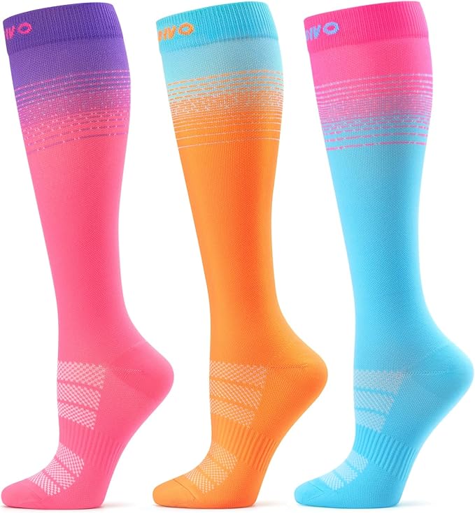 CAMBIVO 3 Pairs Compression Socks for Women and Men, 15-20 mmHg Graduated Flight Socks