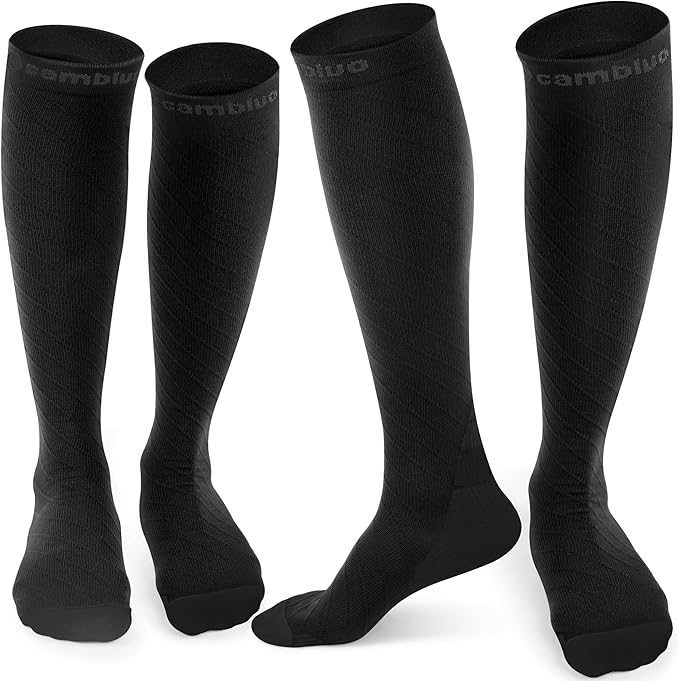 CAMBIVO Compression Socks for Women & Men 2 Pairs, Flight Socks Compression Stockings Running Socks for Calf & Ankle Support