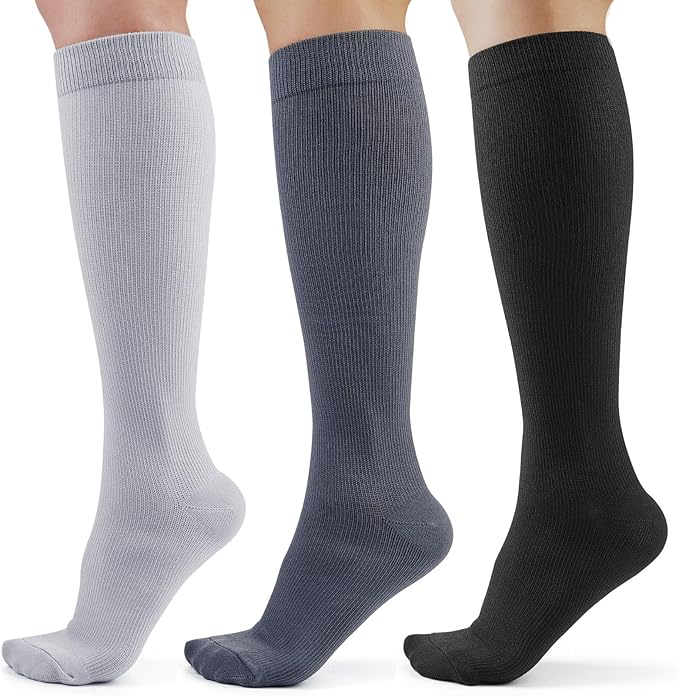 CAMBIVO 3 Pairs Compression Socks for Men and Women 8-15 mmHg, Flight Socks Compression Stockings for Work