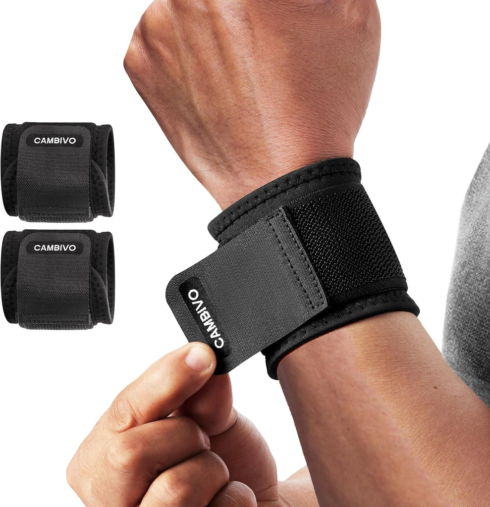 CAMBIVO Wrist Supports 2 Pack, Adjustable Compression Wrist Straps for Carpal Tunnel, Lifting Straps Wrist Wraps