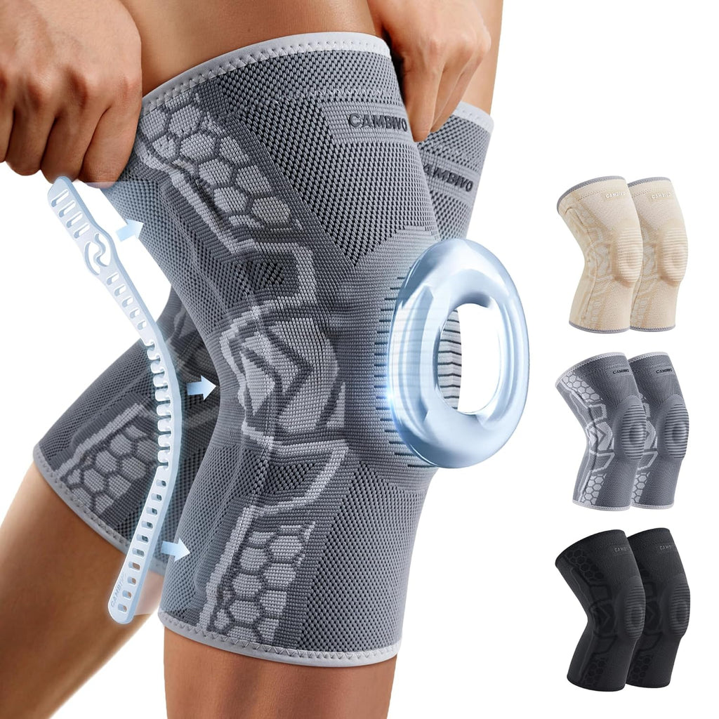 CAMBIVO 2-Pack Knee Support Men with Thickened Patella Gel Pad and Side Stabilizers Knee Brace for Women Arthritis Knee Compression Sleeve for Knee Pain Relief, Daily Use