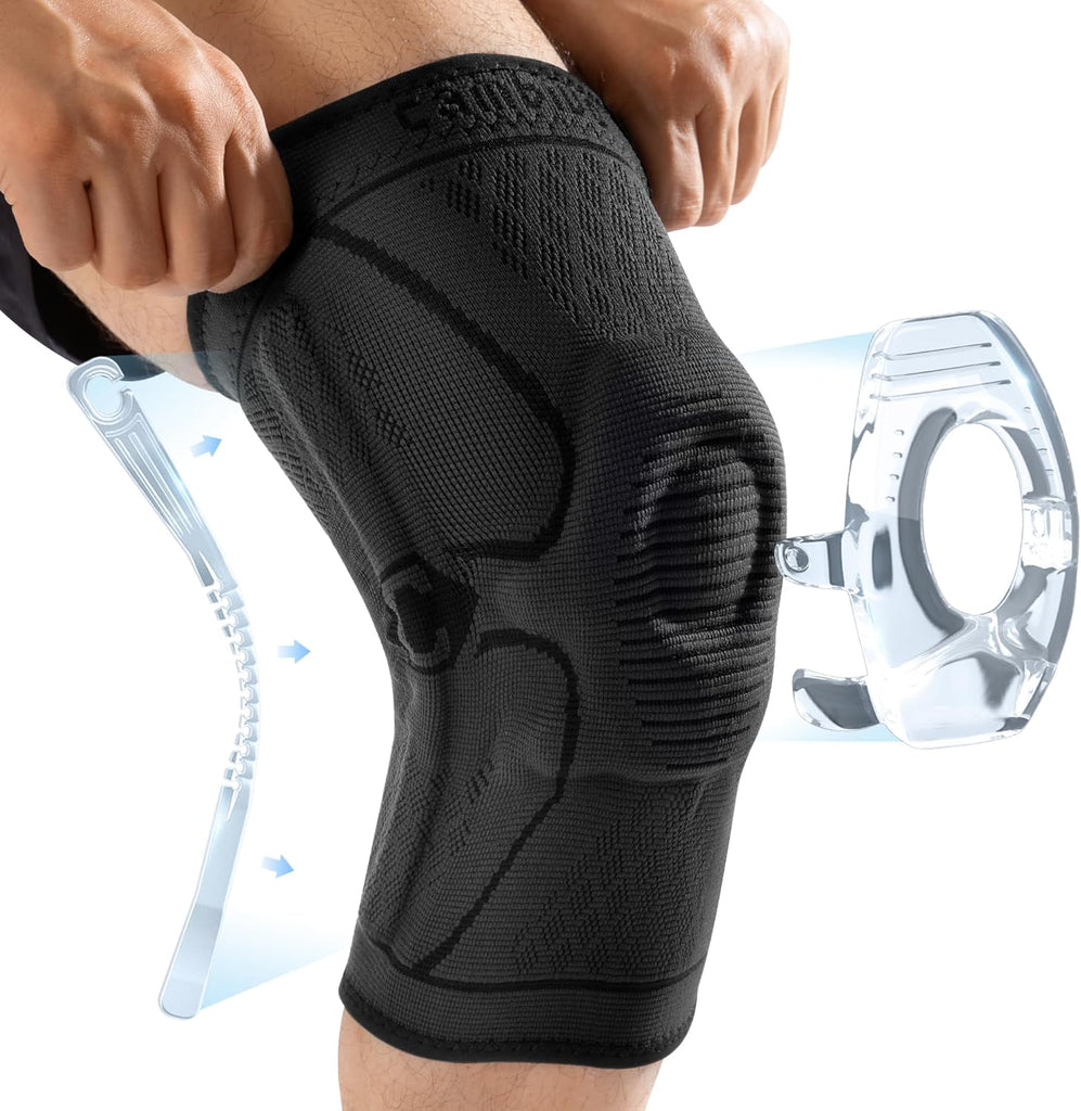 CAMBIVO Knee Support Men and Women, Compression Knee Sleeve Brace with Side Stabilizers & Patella Gel Pad for Meniscus Tear