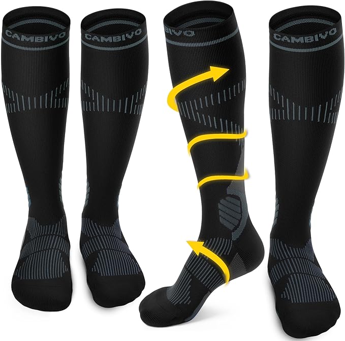 CAMBIVO 2 Pairs Compression Socks for Women and Men, 15-20 mmHg Flight Socks Stockings Running Socks for Flying