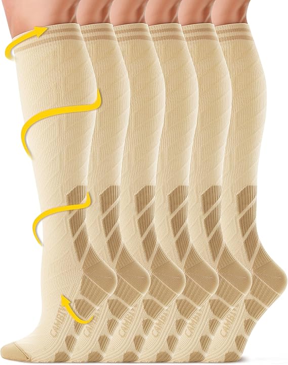 CAMBIVO Compression Socks for Men and Women 3 Pairs, 20-30 mmHg Flight Socks Stockings for Ankle Calf Support