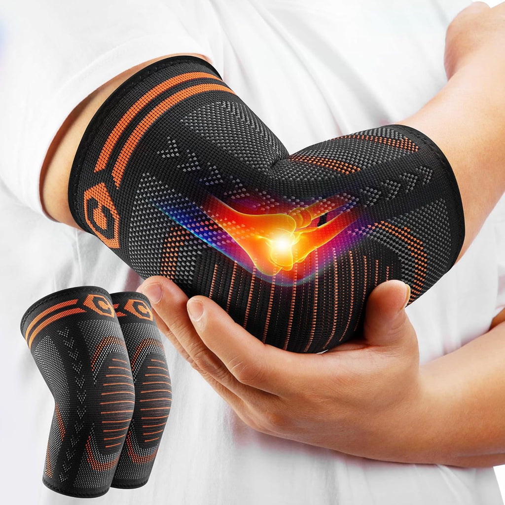 CAMBIVO Elbow Support for Men & Women 2 Pack, Tennis Elbow Sleeves for Weightlifting, Arm Compression Sleeves Elbow Brace for Tennis