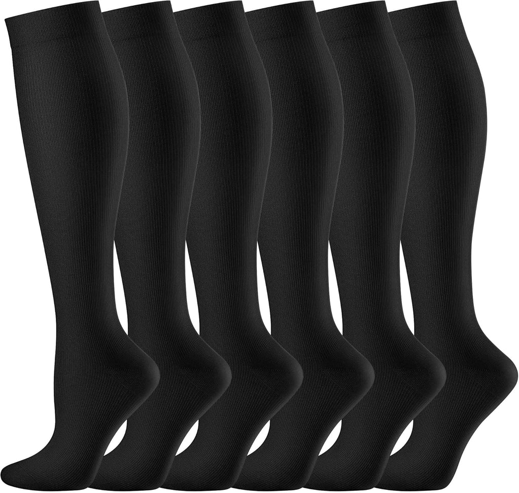CAMBIVO 6 Pairs Compression Socks for Women & Men, 15-20 mmHg Flight Socks Support for Sports, Running, Cycling